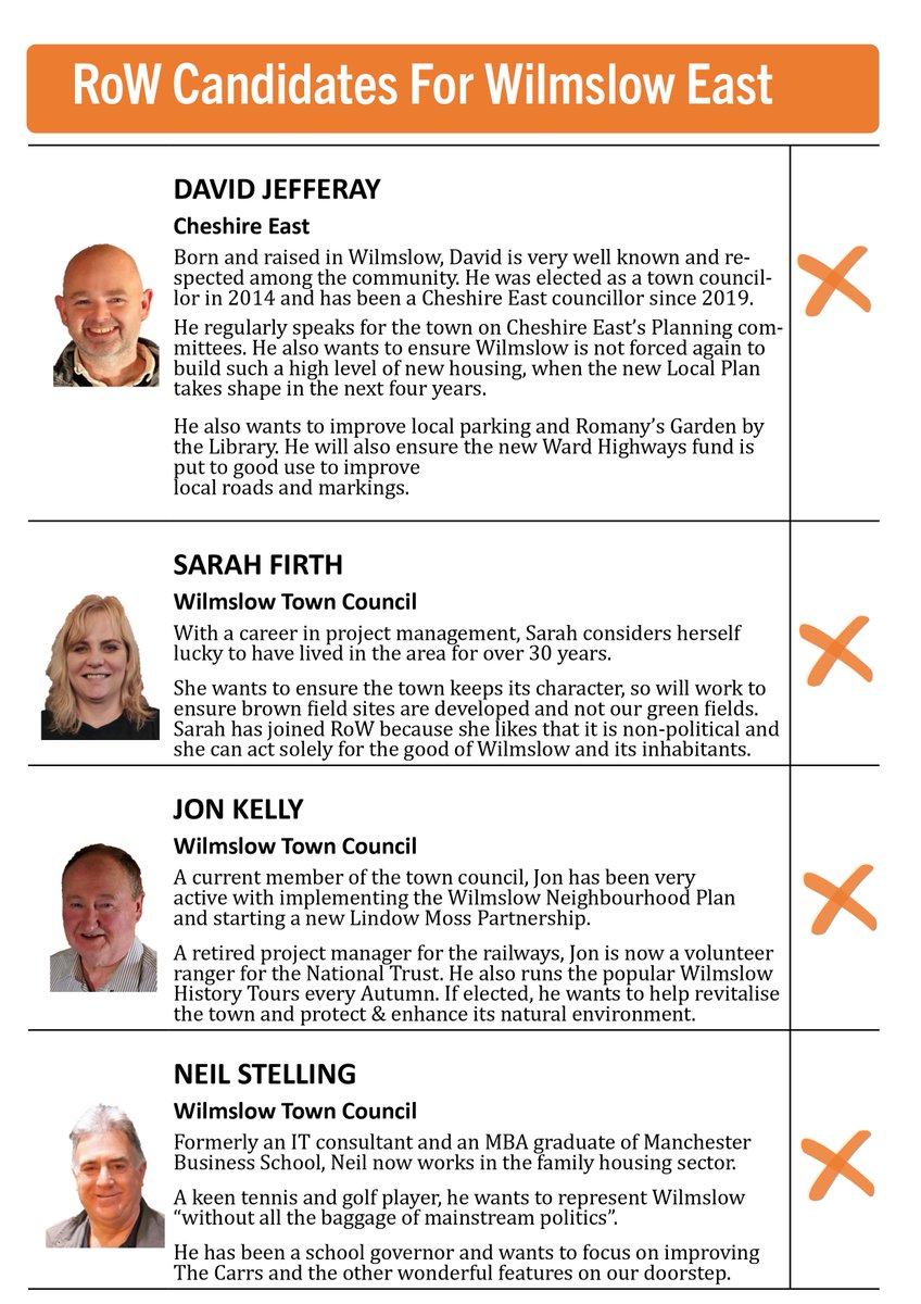 ResidentsofW's tweet photo. RoW is pleased to announce that on May 4th we will be contesting all seats in all #Wilmslow wards for both Town Council and Cheshire East Council. We will be distributing information/ knocking on doors over the coming weeks but if we miss you, please do get in touch. https://t.co/omc7RFAp3D
