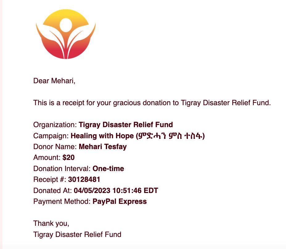 I’ve accepted <a href="/Fthawi_Hurui/">Fthawi Hurui Aemro</a>’s call. I like the initiative. Let’s normalize “small” donations(big significance) in our community by posting our $5, $10, $15, $20…contributions to this noble cause. We can still continue to do our main donations as we wish, publicly or in private🙏🏾