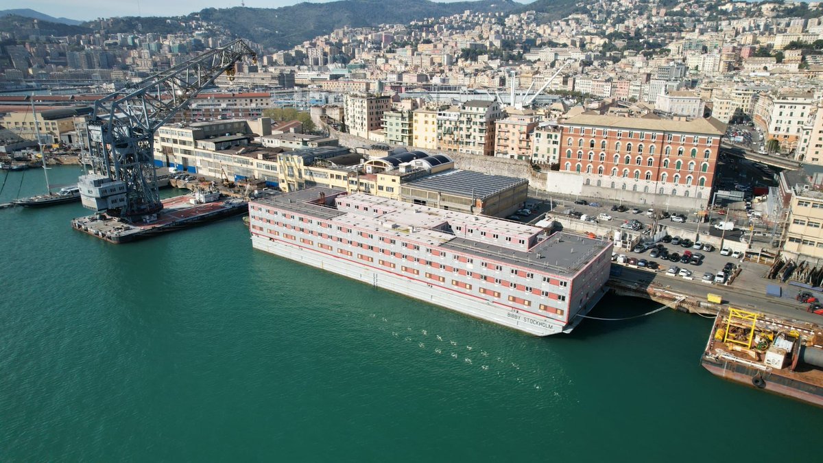 aparkr's tweet photo. Sky News has found the Bibby Stockholm barge in Italy. It's due in Portland Port and will house up to 500 male migrants @amandaakass @LisaatSky @nmsonline #bibbystockholm https://t.co/VCM6WSjxIi