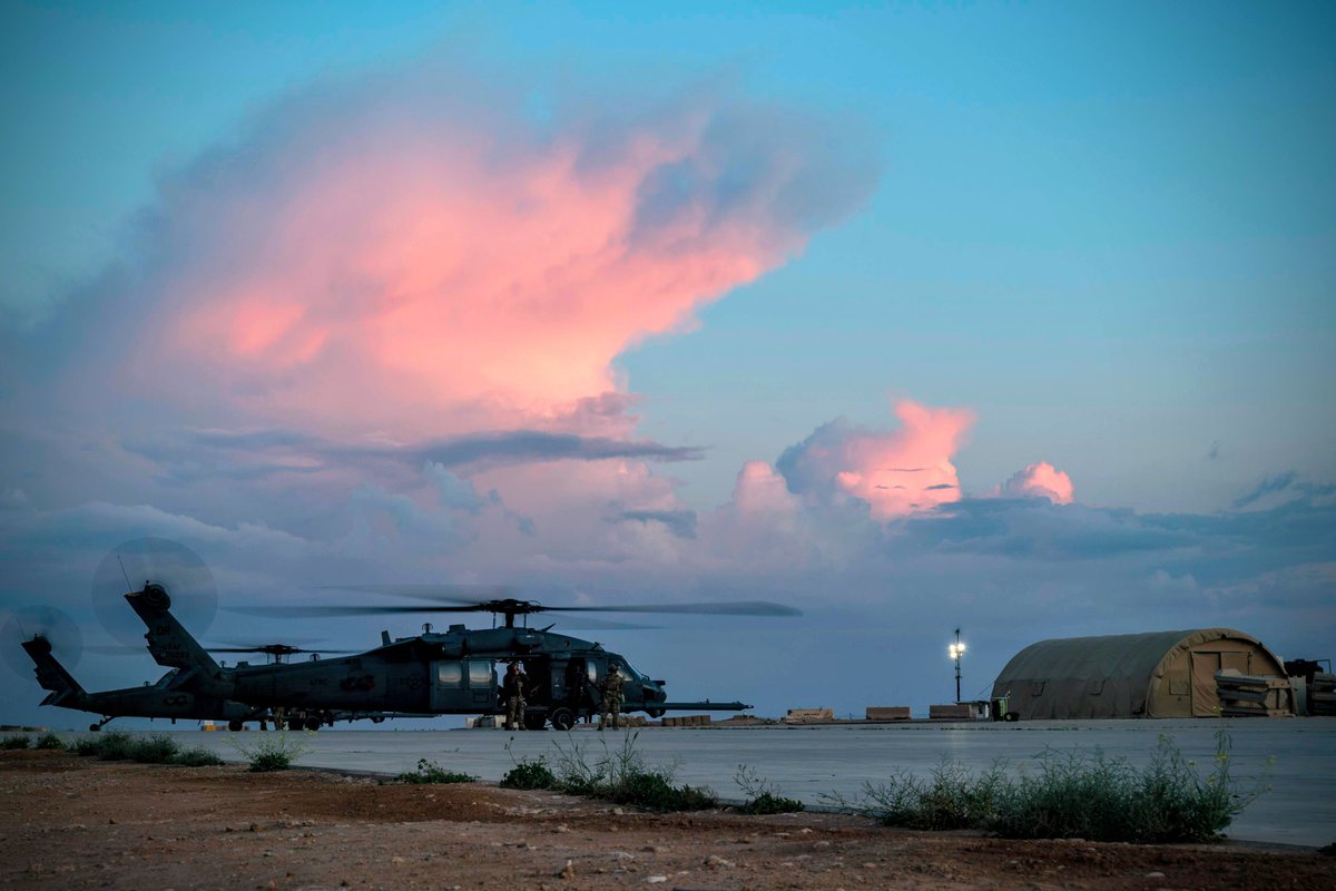 USAFCENT's tweet image. @usairforce #HH60 #PaveHawk helicopters of the 46th Expeditionary Rescue Squadron prep for a night operation during Exercise Agile Spartan. #AgileSpartan is a joint training exercise that enhances international partnerships &amp;amp; regional security in the @CENTCOM  AOR

#Prevail