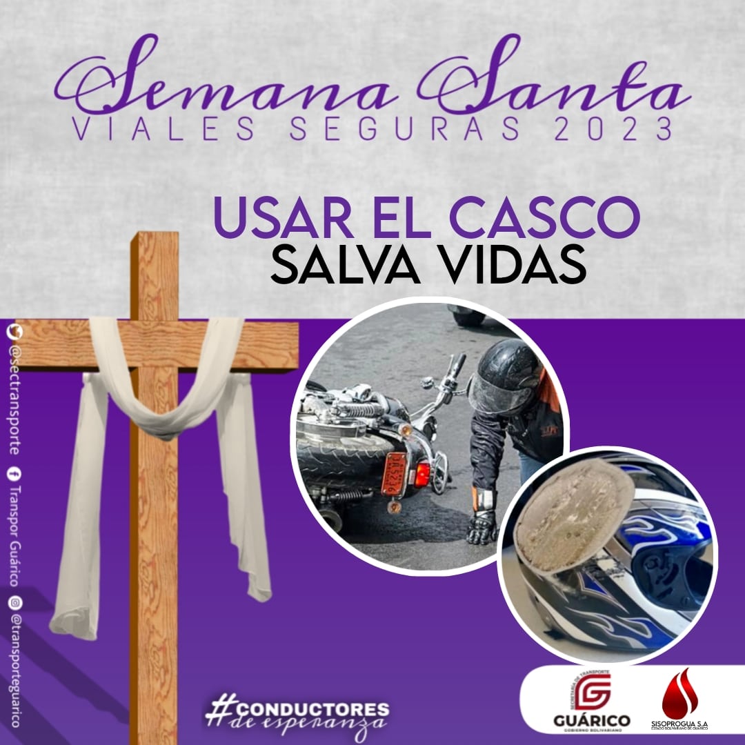¡Feliz Miércoles Santo! 🙏

Amigo motorizado, te invitamos a usar el casco, recuerda que el simple hecho de usarlo, puede salvarte la vida.

#ConductoresDeEsperanza
#PuebloEnOraciónYPaz
#GuáricoDestinoDeFe