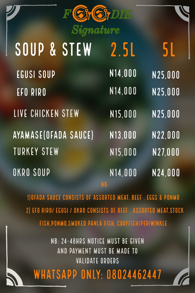 FoodieSignature's tweet photo. Place your orders via WhatsApp: 
https://t.co/w3JaSTISeO
🥰 #foodiesignature #Trump https://t.co/1pZy1y2Rjh