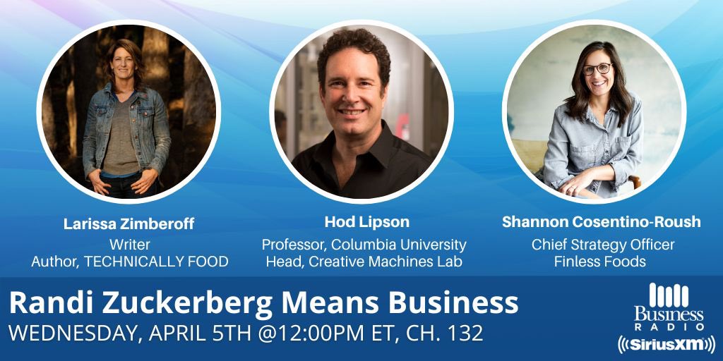 Finless Foods (@finlessfoods) on Twitter photo Don’t miss our Chief Strategy Officer, Shannon Cosentino Roush, on <a href="/SXMBusiness/">SiriusXM Business Radio</a> today talking all things future of food!
Catch her conversation with @RandiZuckerberg, <a href="/lzimberoff/">Larissa Zimberoff</a>, and <a href="/hodlipson/">Hod Lipson</a> at 12pm ET on Sirius XM channel 132. Don’t miss our Chief Strategy Officer, Shannon Cosentino Roush, on <a href="/SXMBusiness/">SiriusXM Business Radio</a> today talking all things future of food!
Catch her conversation with @RandiZuckerberg, <a href="/lzimberoff/">Larissa Zimberoff</a>, and <a href="/hodlipson/">Hod Lipson</a> at 12pm ET on Sirius XM channel 132.