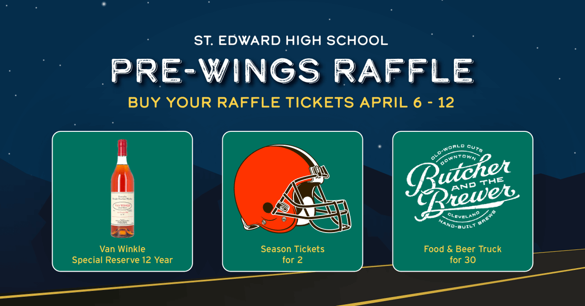 wearesteds's tweet photo. Get Your Tickets for Bourbon, Browns &amp; Butcher and the Brewer for St. Ed’s new Pre-Wings Auction Raffle! Sales end at midnight (EST) on April 12 and the winners will be pulled on April 13.

Thank you for your support of Wings 2023 - Good Luck! https://t.co/sX2UleoW9v https://t.co/dT86Gvnta7