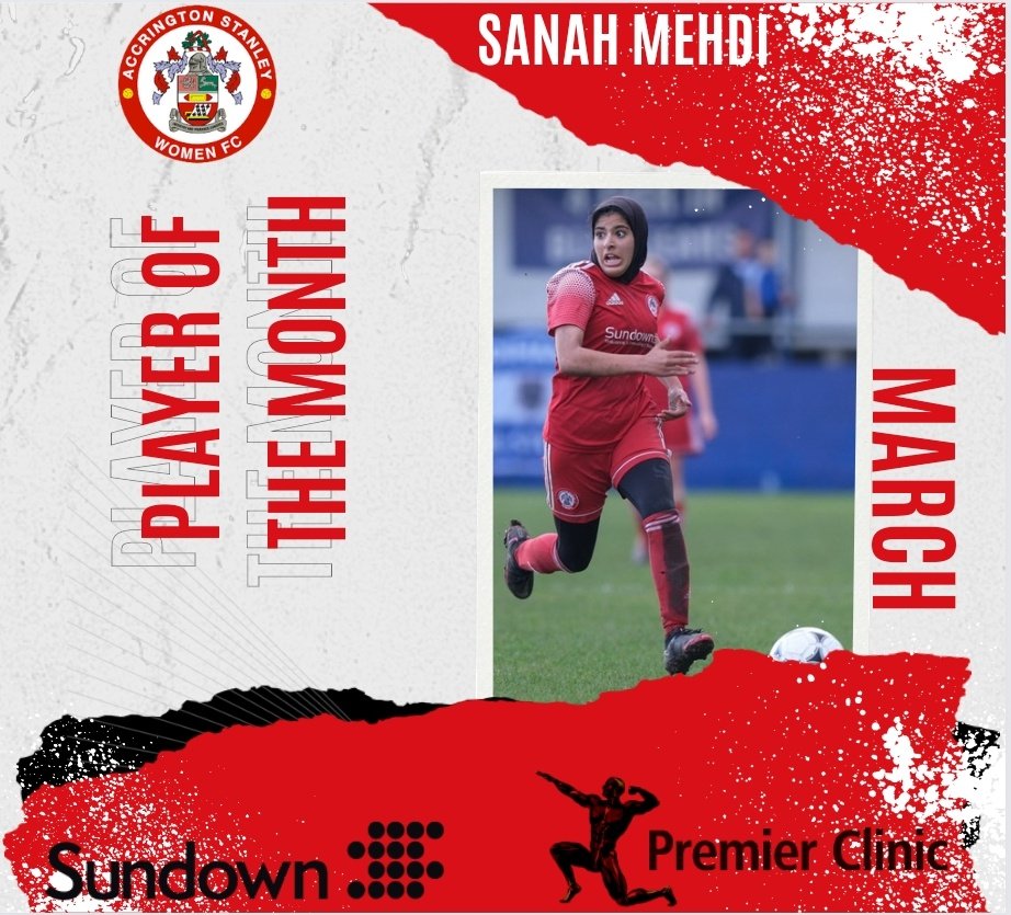 Accrington Stanley Women (@aswfcofficial) on Twitter photo So here it is, POTM for March is Sanah Mehdi. 3 goals in 4 games through March heled the reds to 3 draws and 1 win. We will get the answers to the 5 questions later in the week. <a href="/AmazingAccy/">Amazing Accrington</a> <a href="/SundownSolLtd/">Sundown Solutions Ltd</a> <a href="/officalassc1/">@officialassc</a> <a href="/ASFCofficial/">Accrington Stanley</a> @HerGameToo_ASFC <a href="/HerGameTooASWFC/">HerGameTooASWFC</a> So here it is, POTM for March is Sanah Mehdi. 3 goals in 4 games through March heled the reds to 3 draws and 1 win. We will get the answers to the 5 questions later in the week. <a href="/AmazingAccy/">Amazing Accrington</a> <a href="/SundownSolLtd/">Sundown Solutions Ltd</a> <a href="/officalassc1/">@officialassc</a> <a href="/ASFCofficial/">Accrington Stanley</a> @HerGameToo_ASFC <a href="/HerGameTooASWFC/">HerGameTooASWFC</a>