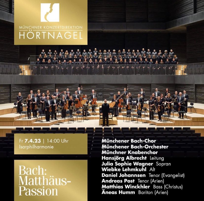 Julia Sophie Wagner (@juliasophsop) on Twitter photo Karwoche ohne Bach ist ausgeschlossen im #teamjohannsebastian ❤️
Karfreitag Matthäuspassion in der #Isarphilharmonie München ist heim kommen in die Stadt,in der ich aufgewachsen bin und zu Hansjörg Albrecht & dem <a href="/BachChor/">Münchener Bach-Chor</a> denen ich schon so lang verbunden bin.Ich freu mich sehr! Karwoche ohne Bach ist ausgeschlossen im #teamjohannsebastian ❤️
Karfreitag Matthäuspassion in der #Isarphilharmonie München ist heim kommen in die Stadt,in der ich aufgewachsen bin und zu Hansjörg Albrecht & dem <a href="/BachChor/">Münchener Bach-Chor</a> denen ich schon so lang verbunden bin.Ich freu mich sehr!