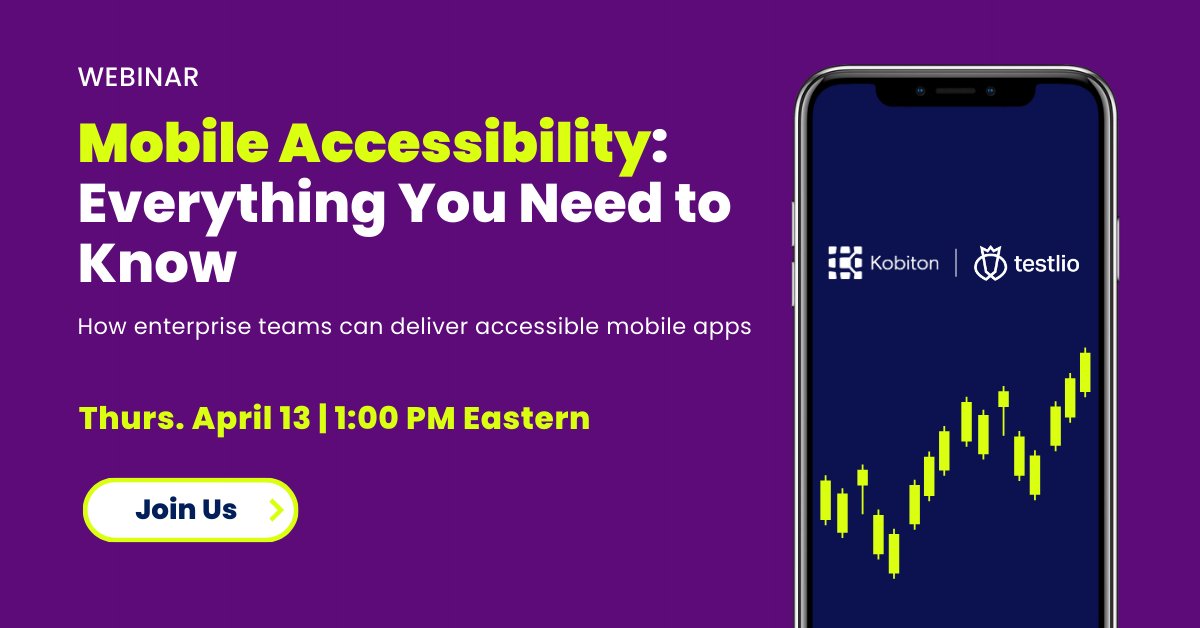 testlio's tweet image. Calling product leaders to participate in the webinar Kobiton is hosting on mobile accessibility featuring Testlio Senior Accessibility Testing Manager Helen Burge on Thursday, Apr 13, at 1 pm EST.
Register now! hubs.ly/Q01KnC120

#accessibilitytesting #digitalinclusion