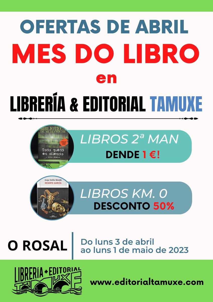 NoticiasORosal's tweet photo. 📕📗📘 #OROSAL. Lembra que con motivo do #MESDOLIBRO mañá, Xoves Santo, estaremos abertos de mañá, de 10:00 a 14:00 e de tarde, de 16:30 a 20:00 horas.

📲 https://t.co/WN7ZdQZ2OP

#Ofertas #Libros #Abril #Cultura #BaixoMiño #Galicia https://t.co/s88Z6Wsr1j