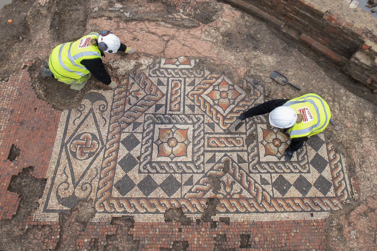 SconeOf's tweet photo. astonishing scenes in Peter Murrell’s back garden as time team find a roman mosaic https://t.co/R4cjW2dGto