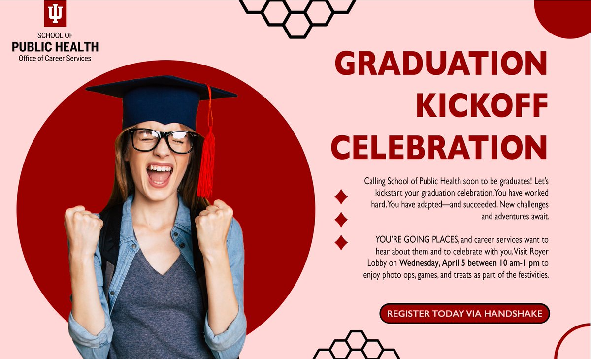 Join us today from 10am-1pm in the School of Public Health Royer Lobby to celebrate our upcoming graduates! 

Note: This event is open to all students, you do not have to be a graduate to attend!

#SPHCareerServices #GraduationKickoff