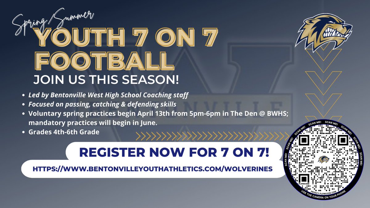 BYAteams's tweet photo. Calling all Future Wolverines! We're pumped to have 7v7 this spring AND summer, led & coordinated by @Bville_West_FB coaches! Practices start April 13th... register TODAY! #clawsup #futureFAST https://t.co/iZyz6AYyiK