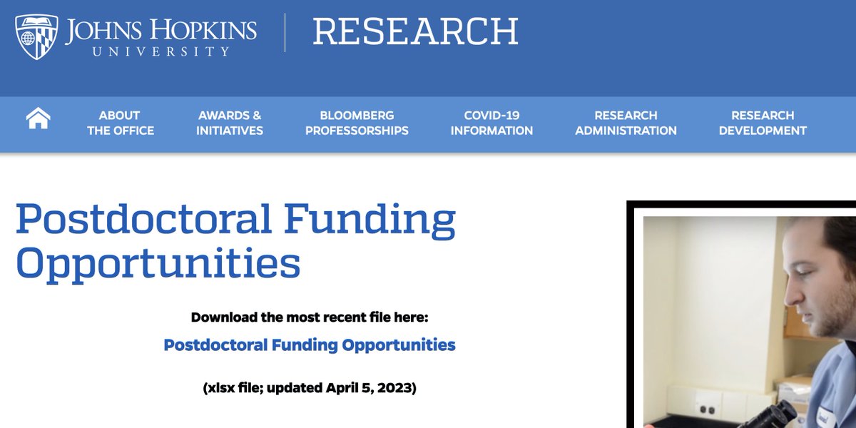 deniswirtz's tweet photo. 377 funding opportunities for POSTDOC fellows.

Download our updated database here: https://t.co/EbTahdzJ9X

Best of luck! https://t.co/iyFXolAMob
