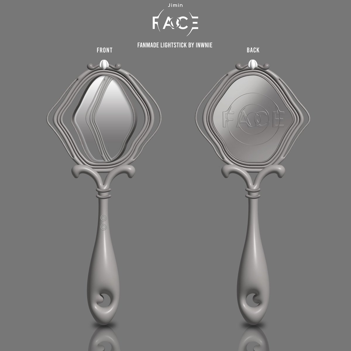 inwnie_'s tweet photo. what if jimin had a ‘face’ lightstick? 

fanmade lightstick by me (: 
the shape of the lightstick is inspired by a hand mirror which represents jimin’s album about facing himself https://t.co/zk5JnSdzWo