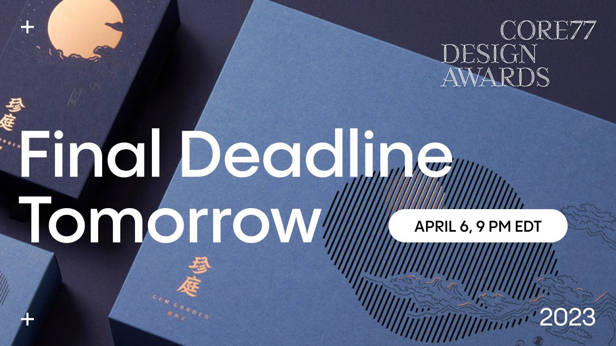 core77's tweet image. You&apos;re already making your mark on the design world—now&apos;s your chance to get recognized for it. TOMORROW, April 6 is your final opportunity to enter your best work to the Core77 Design Awards. Enter now to inspire and take your career to the next level 📈  bit.ly/3JWOPFt