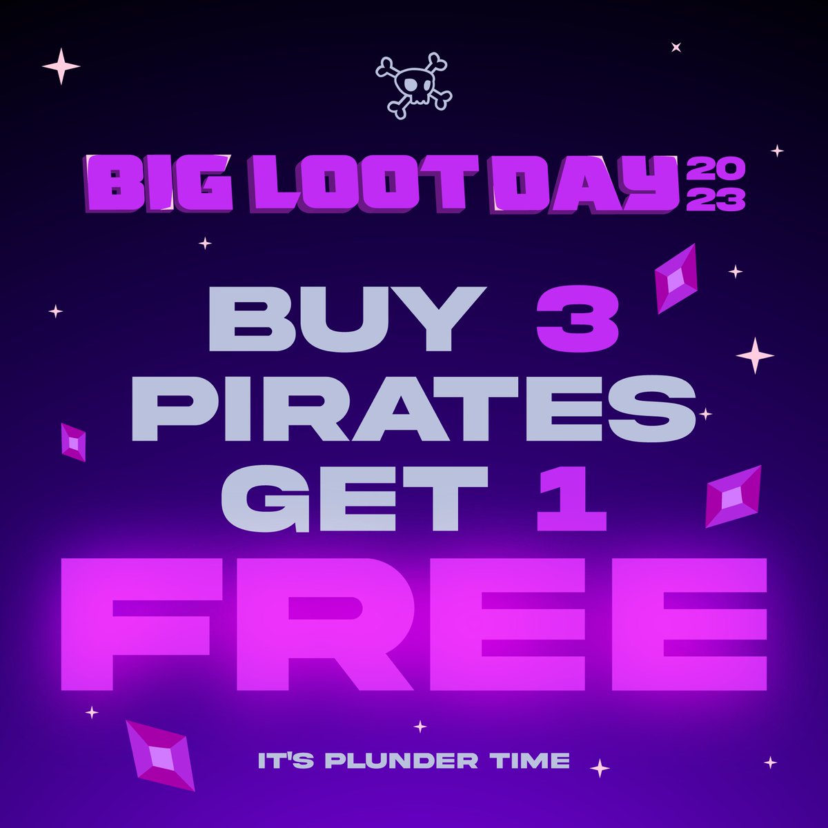 Time to stack those Power Units 🏴‍☠️

Buy any three ETH or FLOW Pirates and receive one 🆓 from our treasury ! 

(Must be purchased from same blockchain !) 

Today: 12 pm EST to 12 am ! 

Let the plundering commence 🏁