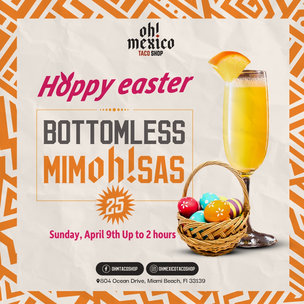 ohmtacoshop's tweet photo. Easter Sunday Taco shop style! Join us this Sunday for delicious #tacos and refreshing bottomless mimosas for just $25*!! 🐰⁠
⁠⁠
*(Price exclusive of tax and service charge for 2 hours of bottomless service) https://t.co/0KXy4CB5a2