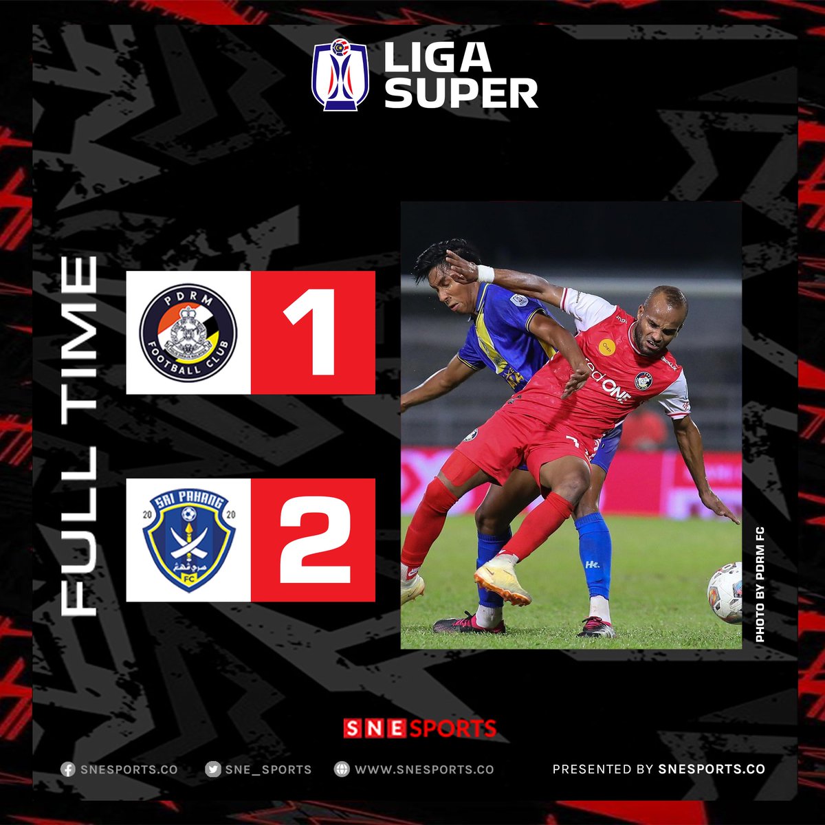 SNE_Sports's tweet image. Results of Liga Super Malaysia 2023 Matchday 7

Kedah Darul Aman 1-0 Penang FC
Kuala Lumpur City 2-0 Sabah FC
PDRM FC 1-2 Sri Pahang FC

Keep follow : snesports.co

#LigaSuper2023 #KDAPEN #KLCSAB #PDRMSRP
#SNESports