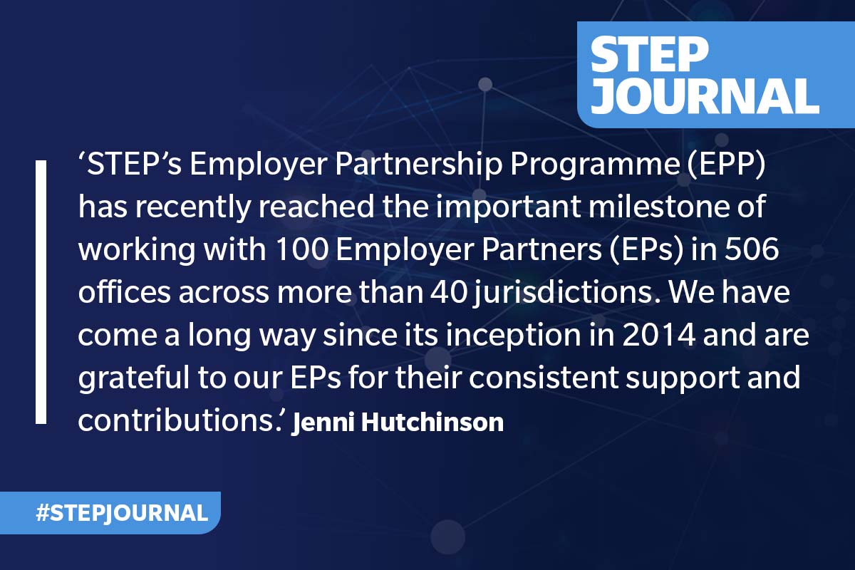 STEPSociety's tweet photo. Jenni Hutchinson, Head of Employer Relationships at STEP, shares the story of STEP’s Employer Partnership Programme as it hits a special milestone.
Read more: https://t.co/NgT9sOVdoZ
#STEPJournal #STEPEmployers https://t.co/twOKWgg3q8