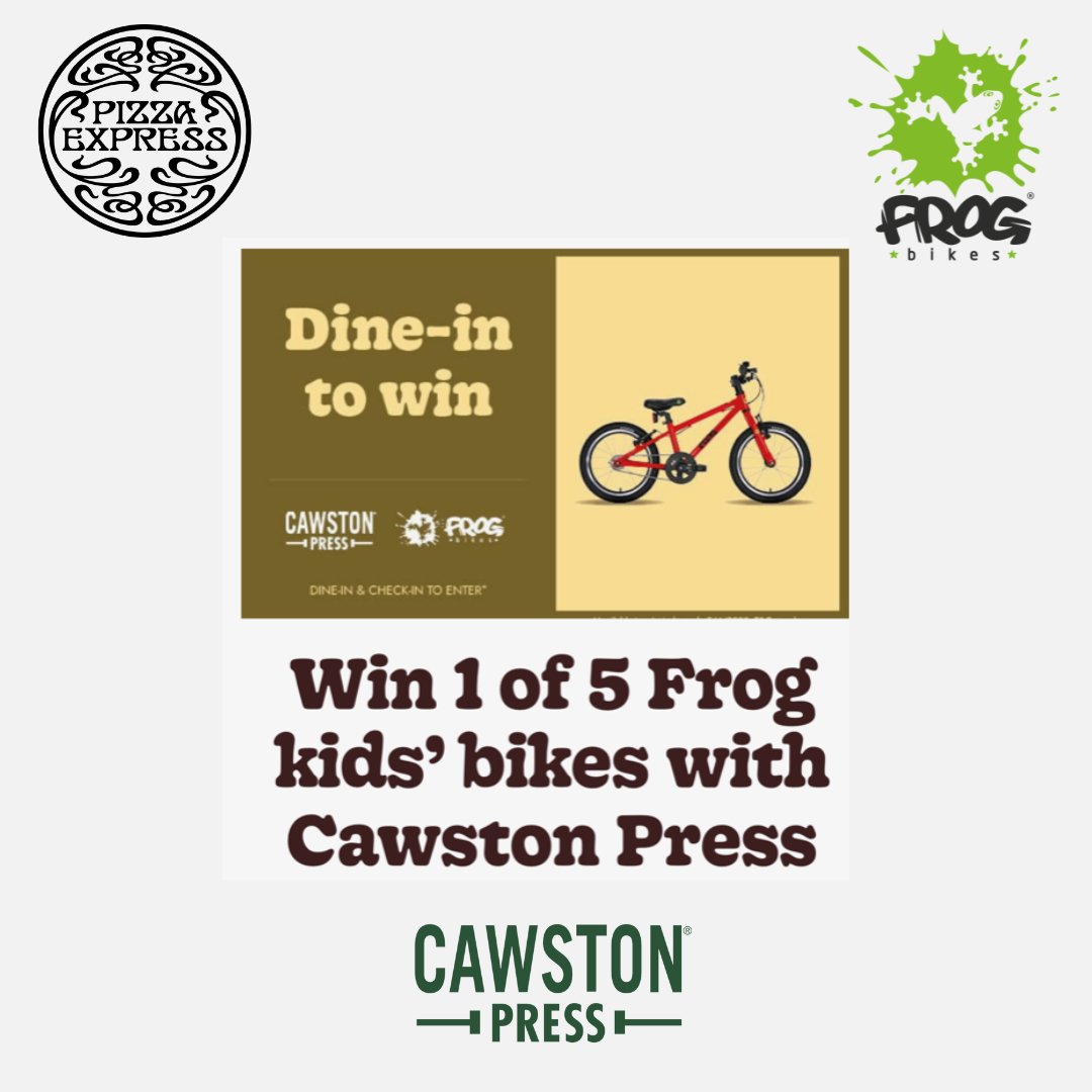 frogbikes's tweet image. Dine in to win!🌟
We've teamed up with @cawstonpress &amp;amp; @PizzaExpress to bring you an amazing #competition! Dine in at #PizzaExpress 🍕between 5-10 April to be entered into a prize draw to win 1 of 5 #Frogbikes! 🚲🚲🚲🚲🚲

Go get some pizza!!!! 🍕

#cawstonpress #winabike #win