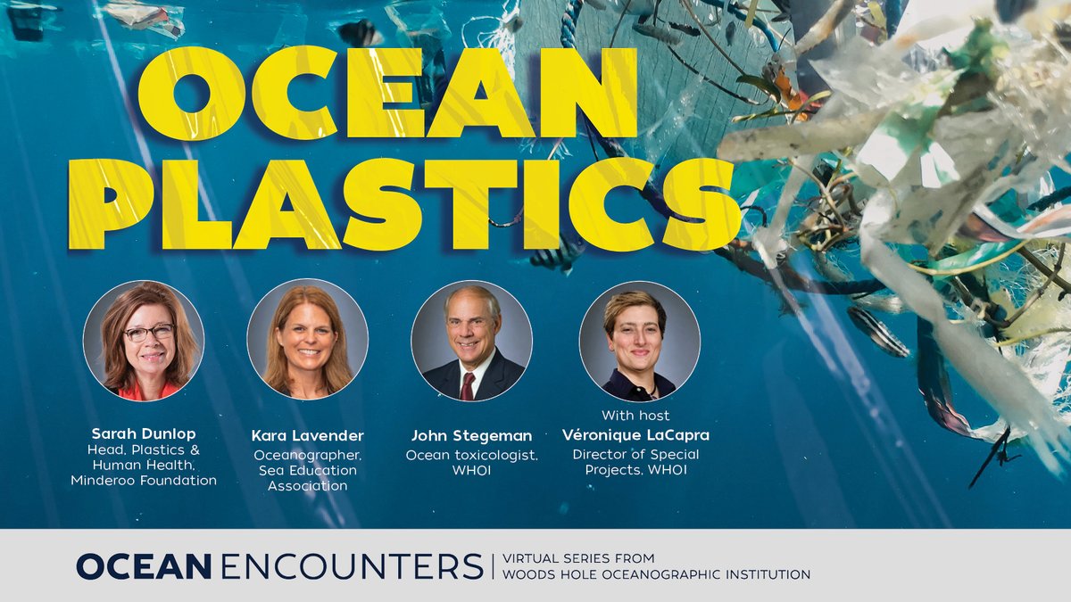 WHOI's tweet photo. We use #plastic for nearly everything in modern life. Now it's found throughout the #ocean and our bodies. At our next #OceanEncounters on April 12, experts from #WHOI, @SEA_Woods_Hole, and @minderoo will share what this means for #humanhealth– and our ocean planet. https://t.co/Mh4vO8kMuc