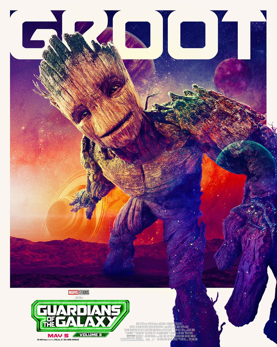 First posters for Star-Lord, Gamora, Rocket and Groot in ‘GUARDIANS OF THE GALAXY VOL 3’.