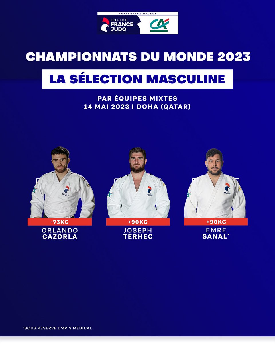 Joan-Benjamin Gaba (-73kg) complète la sélection masculine pour les championnats du monde 2023 ! 👊🇶🇦

Orlando Cazorla (-73kg), Joseph Terhec (+100kg) et Emre Sanal (+100kg) rejoindront l'Équipe de France pour l'épreuve par équipes mixtes. 🌟

#JudoWorlds #FierdEtreJudoka