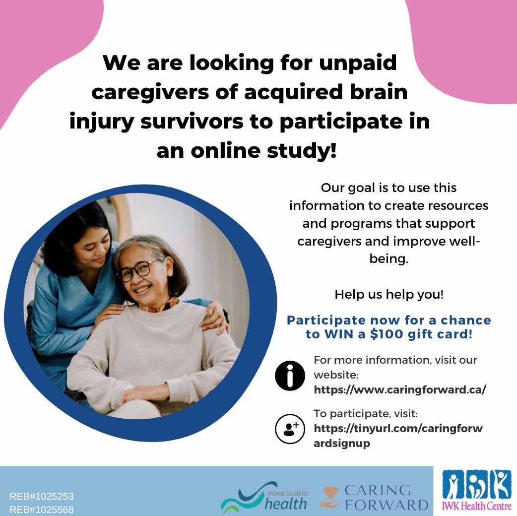 caring_study's tweet image. Help us help you! We are looking to learn more about #caregivers of #acquiredbraininjurysurvivors in Canada.

To find out more, visit CaringForward.ca

To sign up, visit tinyurl.com/caringforwards…

#abi #abisurvivor #abicaregiver #mentalhealth #participatenow #braininjury