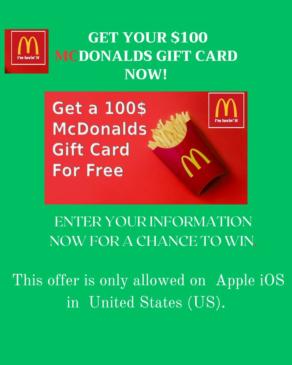 # Get Your $100 McDonalds Gift Card Now! #giftFollow me📷Retweet📷Like📷Enter this Link: tinyurl.com/msprre9j

#SuperMarioBrosMovie📷 #Calgary #Matt Walsh #Korean #Lightfoot #giftideas  #giftcards 
#jungkook #GOPClownShow #Indictment