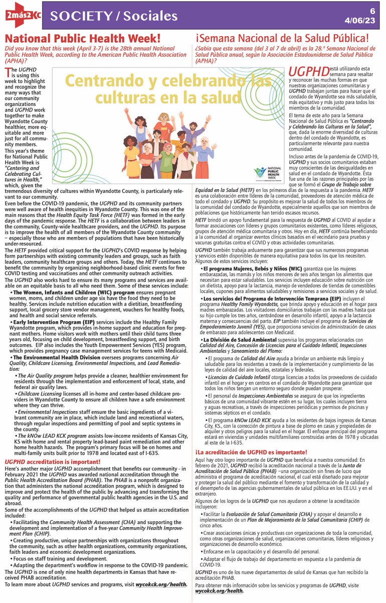 Celebremos la SEMANA NACIONAL DE SALUD PÚBLICA y conozcamos los servicios de #UGPHD 
Más información en wycokck.org/health