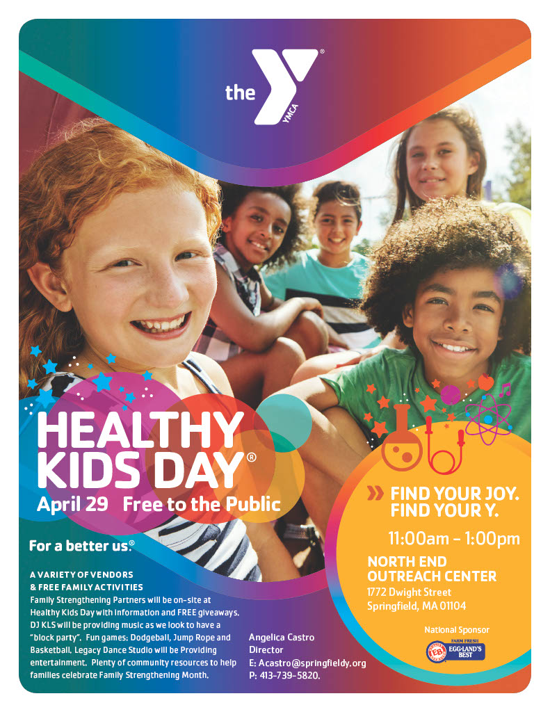 YMCASpringfield's tweet photo. This year on April 29th the YMCA of Greater Springfield has three available locations for Healthy Kids Day including the Downtown Springfield branch, the Scantic Valley branch, and the North End Outreach Center. Save the date for a day filled with fun for you and your family! https://t.co/L8xRlZLfqG