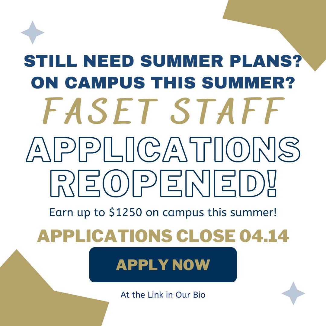 Have your summer plans changed? Are you on campus this summer? FASET leader applications are reopened until April 14th at midnight. Apply at the link tree in our bio!