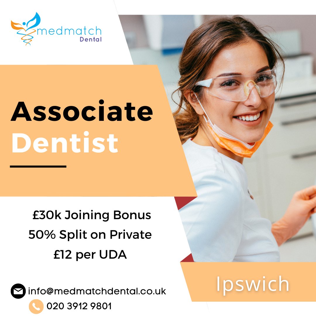 £𝟯𝟬,𝟬𝟬𝟬 𝗝𝗼𝗶𝗻𝗶𝗻𝗴 𝗕𝗼𝗻𝘂𝘀 + 𝟱𝟬% 𝗦𝗽𝗹𝗶𝘁 𝗼𝗻 𝗣𝗿𝗶𝘃𝗮𝘁𝗲!!

Call us on 020 3912 9801 or drop us an e-mail on info@medmatchdental.co.uk for more info

#bdj #dentist #fulltime #parttimework #dental #dentistryuk #dentaljobs #IpswichJobs #ipswich #ukjobs