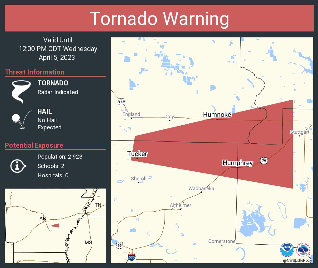 NWS Tornado on Twitter "Tornado Warning including Humphrey AR, Humnoke