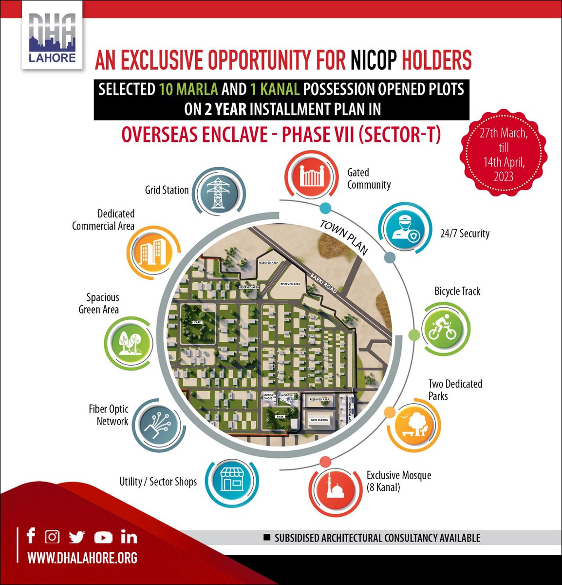 DHALhr_Official's tweet photo. DHA Overseas Enclave (Sector T, Phase VII) - βAn exclusive opportunity for NICOP holdersβ.
Last date to apply : 14th April, 2023.
Click on the Link to apply online.
https://t.co/gsbw8GSj61
#DHA #dhalahore #overseas #sectorT #phaseVII https://t.co/KyWfVS4GTK