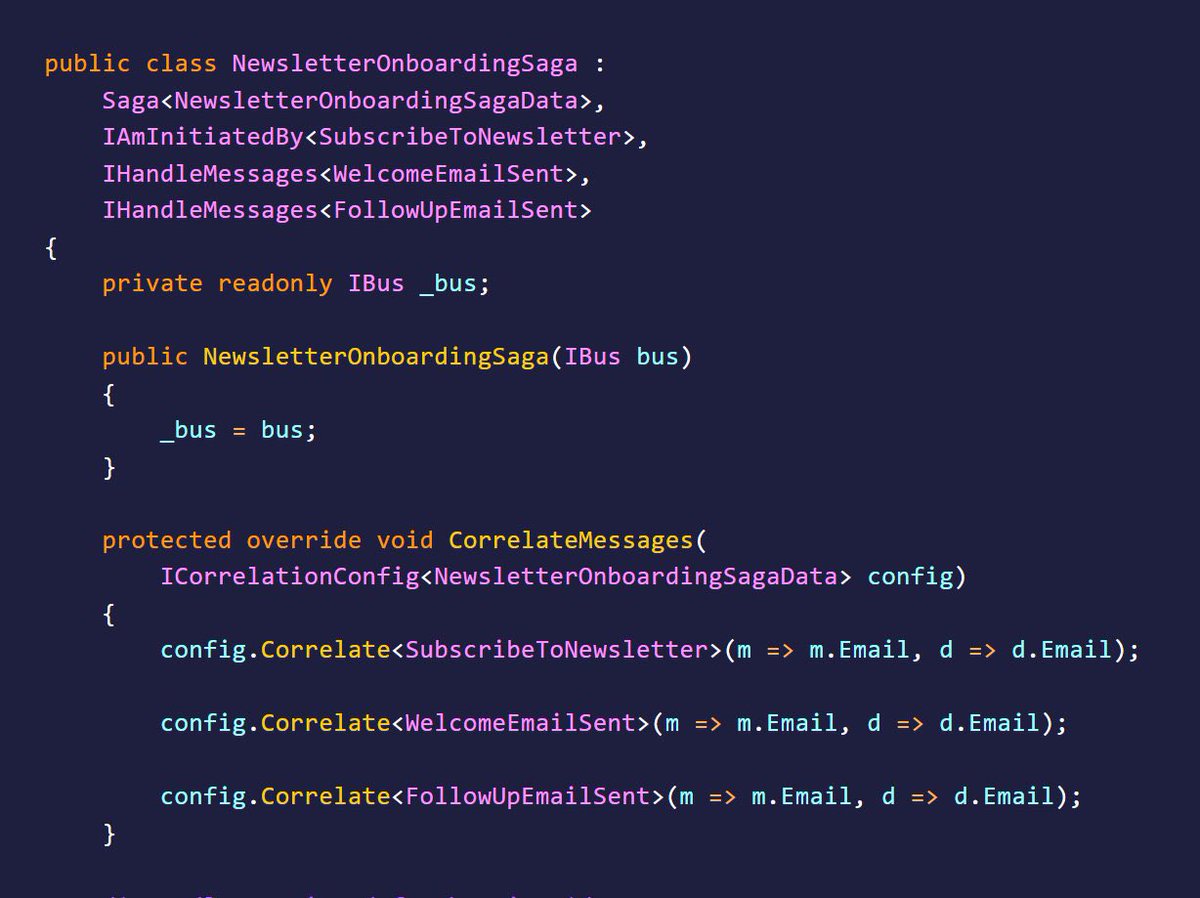 How do you implement a transaction
spanning multiple services?
The Saga pattern is a way to solve
distributed transactions.
Here's what you'll learn in this week's
issue:
- Orchestration vs. Choreography
- Rebus
- Creating a Saga with multiple steps
- Commands vs. Events