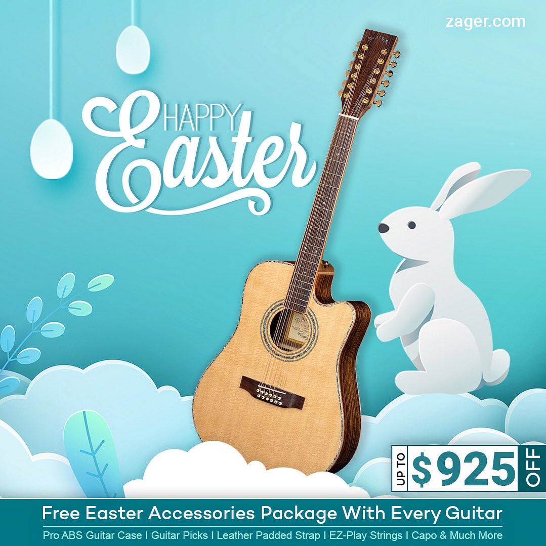 Our EASTER SALE is happen NOW! 🐰 These prizes are EGGcellent 🐣 so you may want to HOP to it and visit: zagerguitar.com/easter-sale-is… 🦋 Get a FREE Accessories Pack with every purchase! #Zager #ZagerGuitar #EasterSale #GuitarSale #AcousticGuitar #GuitarPlayer #Guitarist #PlayGuitar