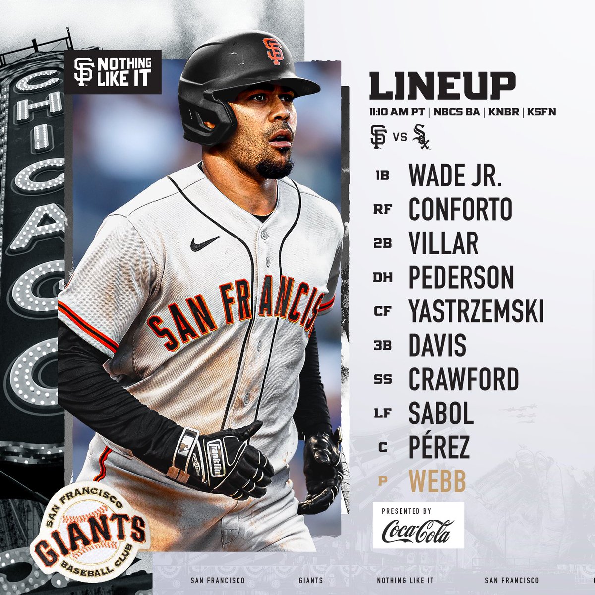 SFGiants's tweet photo. Wednesday π the White Sox
β°: 11:10 a.m. PT
π₯οΈ: @NBCSGiants
π±: https://t.co/u6HWjFPmtr
π»: @KNBR | KSFN
#SFGiantsΒ | @CocaCola https://t.co/pUZPfDoRS7