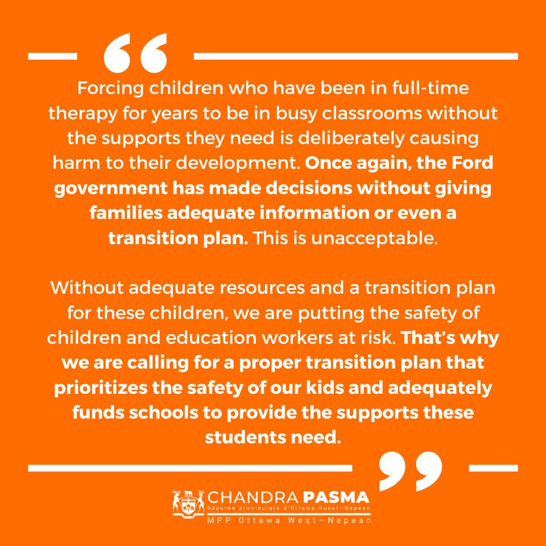 ChandraPasma's tweet photo. This government continues to fail our children. Starting this week, as many as 4,000 children who have never attended school or been in a regular classroom are being transitioned out of the Legacy Autism Program and into schools with no support.
#onpoli

See full statement below. https://t.co/8P40vkzVQW