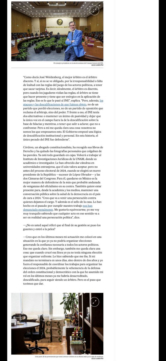 lorenzocordovav's tweet image. Comparto la última entrevista que di como funcionario del @INEMexico a @amormundi_ para @el_pais el viernes pasado. Ahora a seguir defendiendo la democracia desde nuevas trincheras con el #BuenSaborDeBocaDelDeberCumplido