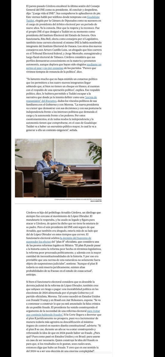 lorenzocordovav's tweet image. Comparto la última entrevista que di como funcionario del @INEMexico a @amormundi_ para @el_pais el viernes pasado. Ahora a seguir defendiendo la democracia desde nuevas trincheras con el #BuenSaborDeBocaDelDeberCumplido