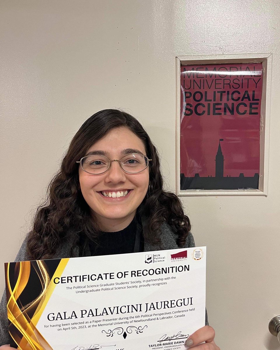 MUN_POSC's tweet photo. Sending out a big congratulations to two of our Undergraduate Political Science Students, Gala Palavicini Jauregui and Nathan Gillingham, for winning their panels at the 6th annual Political Perspectives Conference! https://t.co/wfUL6QOHGO