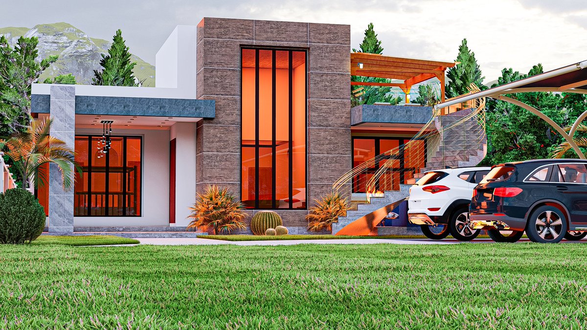 Okanga_DesignIt's tweet image. I've Designed a 3 bedroom all Ensuite bungalow with a hidden roof concept which will maintain the contemporary view , save on the roofing cost and give access to a rooftop terrace. 
Has a double Volume Lounge. 
The approx. Construction cost is ksh.4.1m