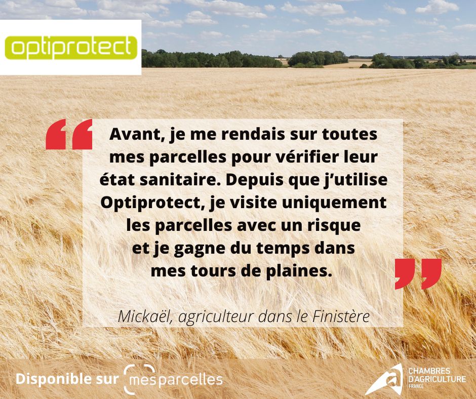 Comme Mickaël, ayez le bon réflexe pour gagner du temps avec #Optiprotect⌚️

🚨🙌abonnés #MesParcelles, contactez votre #ChambredAgriculture locale et découvrez son offre spéciale pour la campagne 2023🤩

👉mesparcelles.fr/contact/