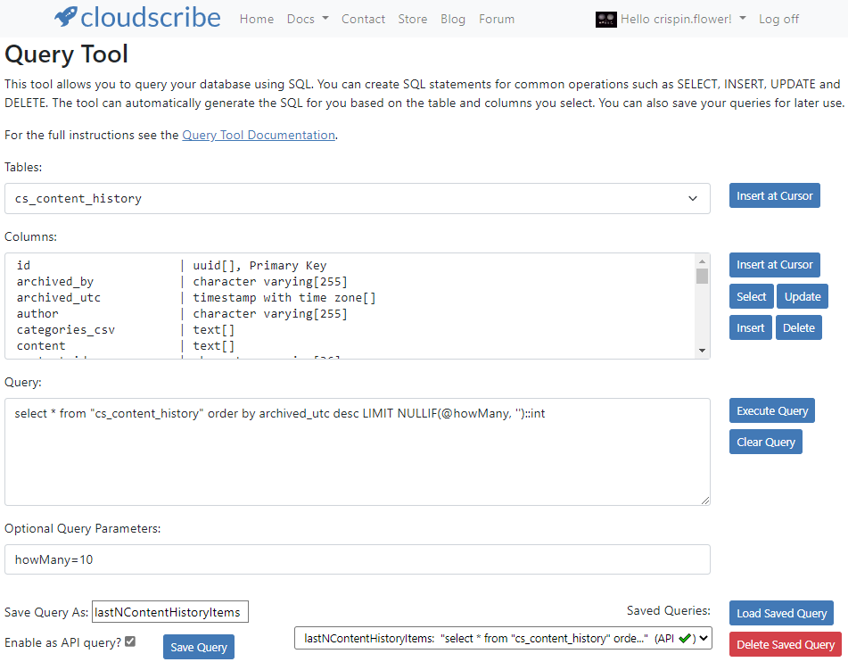 cloudscribeweb's tweet photo. cloudscribe's new Query Tool is now available, with documentation here https://t.co/sP07lNy20z 
It let's you query your database through a secure web interface, save queries, and even turn them into API endpoints supporting parameters. We'd love your feedback! https://t.co/gDFjEQoODE