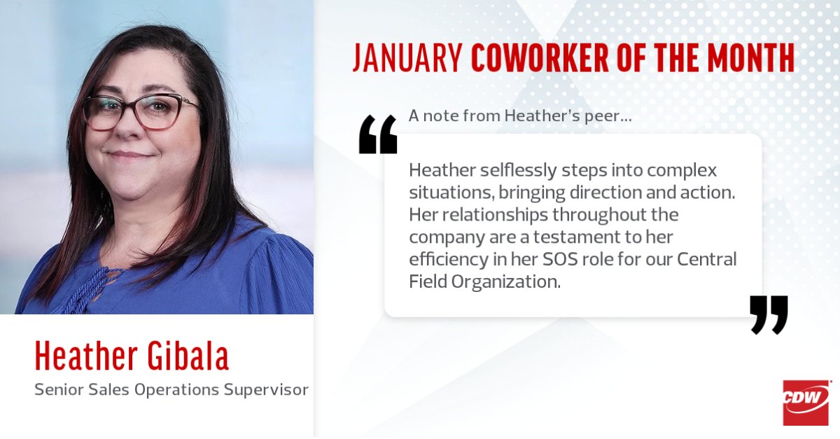 Big congrats to Heather on being named January Coworker of the Month! Thank you for going above and beyond! 🙌 #LifeAtCDW