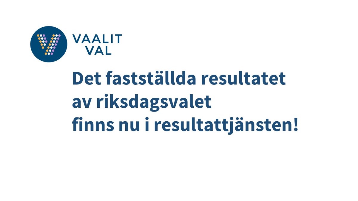 Det fastställda resultatet av riksdagsvalet finns nu i resultattjänsten: tulospalvelu.vaalit.fi/EKV-2023/sv/la… 

#riksdagsval2023

vaalit.fi/sv/-//1410853/…