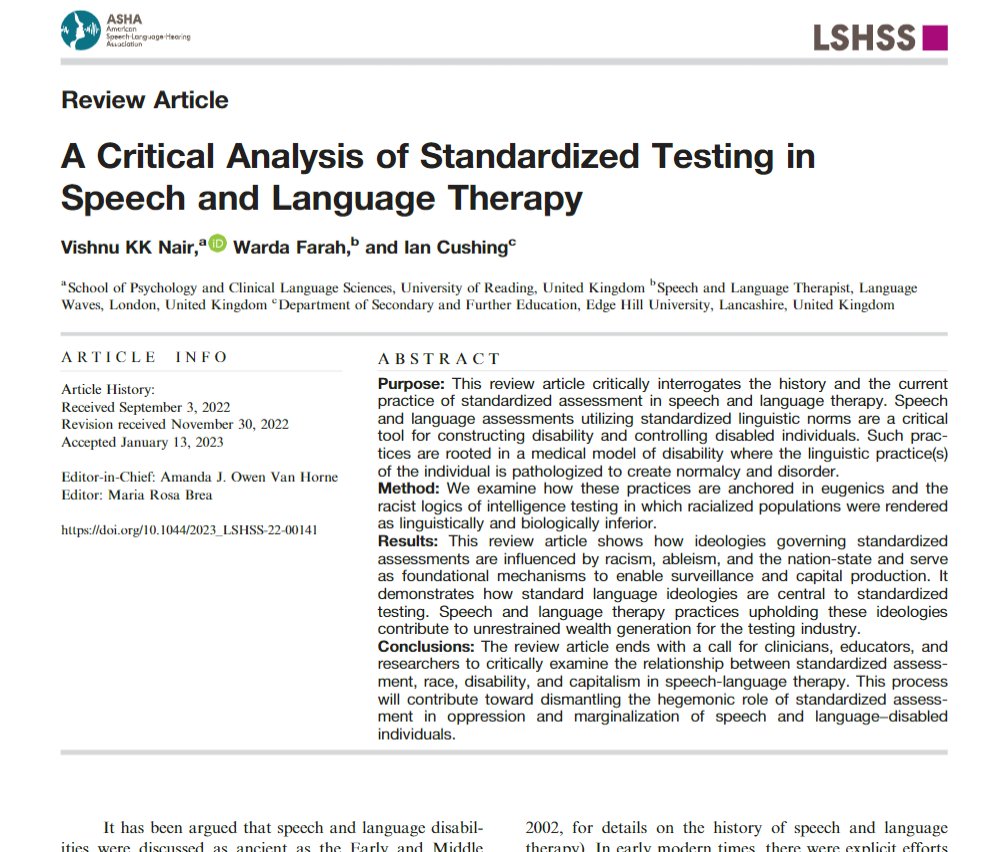 Very much enjoyed writing this with <a href="/vishinair5/">Vishnu Nair</a> <a href="/ian_cushing/">Ian Cushing</a>

"What is required is the emergent and critical thinking of clinicians to understand and engage in the negative impacts of standardized language ideologies and testing on Black and minoritized communities."