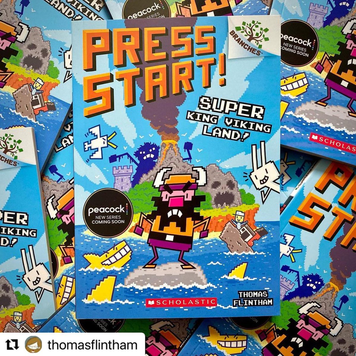 Exciting news for Press Start fans! The 13th book in the series is out now, and keep an eye out for a new Peacock series produced by Cyber Group Studios! @thomasflintham @Scholastic @peacock #PressStart #NewRelease #ThomasFlintham #Scholastic #Peacock #CyberGroupStudios