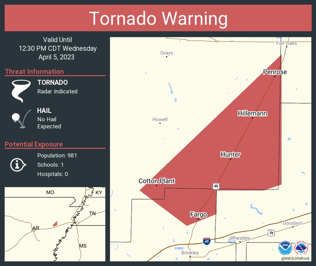 NWS Tornado on Twitter "Tornado Warning including Cotton Plant AR