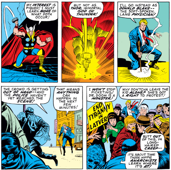 #MarvelADay #Thor182 A demonstration outside the Latverian embassy is getting out of control, so Thor decides to investigate as Dr. Don Blake. - JRW https://t.co/p14RvJfcFU